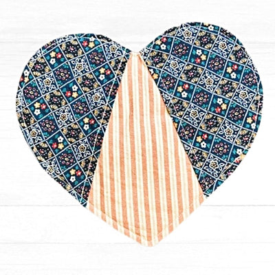 Cute blue squares with flowers patterned Handmade Heart Shaped Potholder with Hand Pockets sold online at Harvest Array.