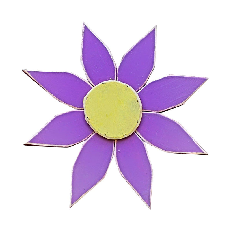 Amish Made Wooden Flowers from Harvest Array - Dark purple with yellow center.
