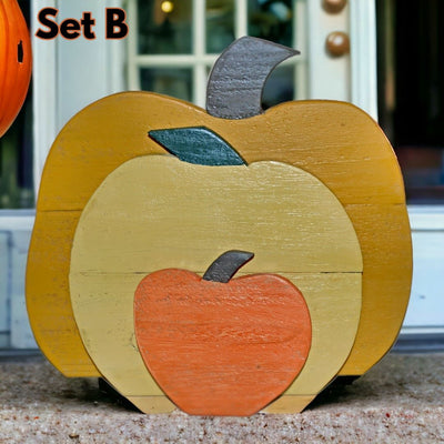 Wooden Fall/Halloween Decorations - Set of 3 Yellow Pumpkins. Set B