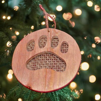 Paw Print Handmade Round Wooden Cutout Christmas Ornaments