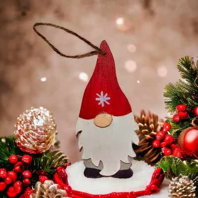 Adorable Handmade Wooden Santa Gnome Christmas Ornament