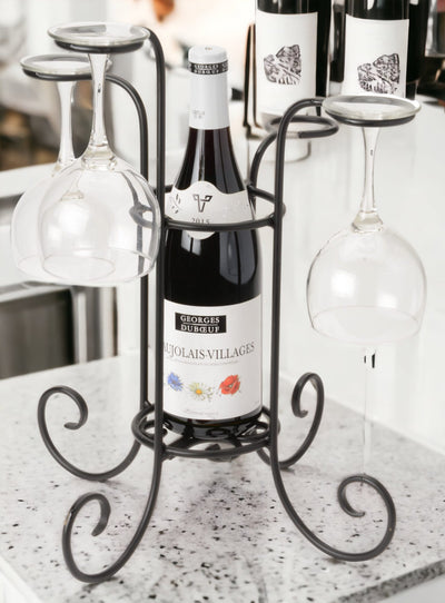 Metal Wine Bottle and Glasses Holder Centerpiece