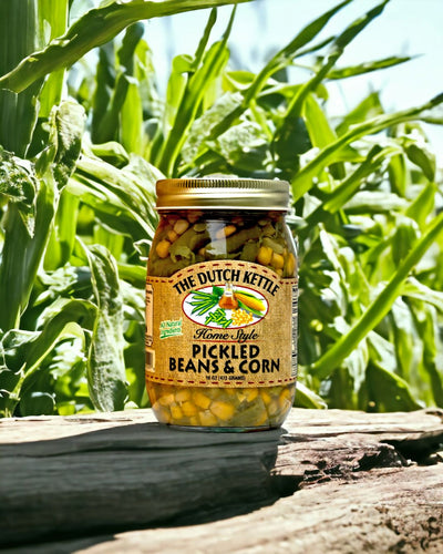 Amish Made Pickled Beans and Corn from North Carolina. Available Online at Harvest Array
