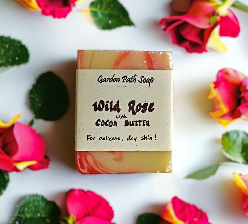 Shop online with Harvest Array for All Natural, Amish Made Wild Rose with Coca Butter Herbal Lye Soap. 