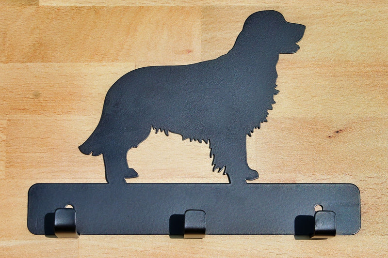 Close up of Metal Golden Retriever Dog Leash Holder with 3 hooks on Harvest Array