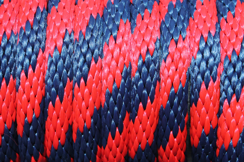 Close up of the Red and Navy Solid Braided Multifilament Polypropylene Rope