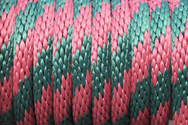 Close up of the Burgundy and Hunter Green Solid Braided Multifilament Polypropylene Rope
