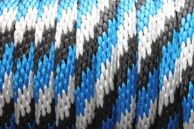 Close up of the Blue, Black & Silver Solid Braided Multifilament Polypropylene Rope