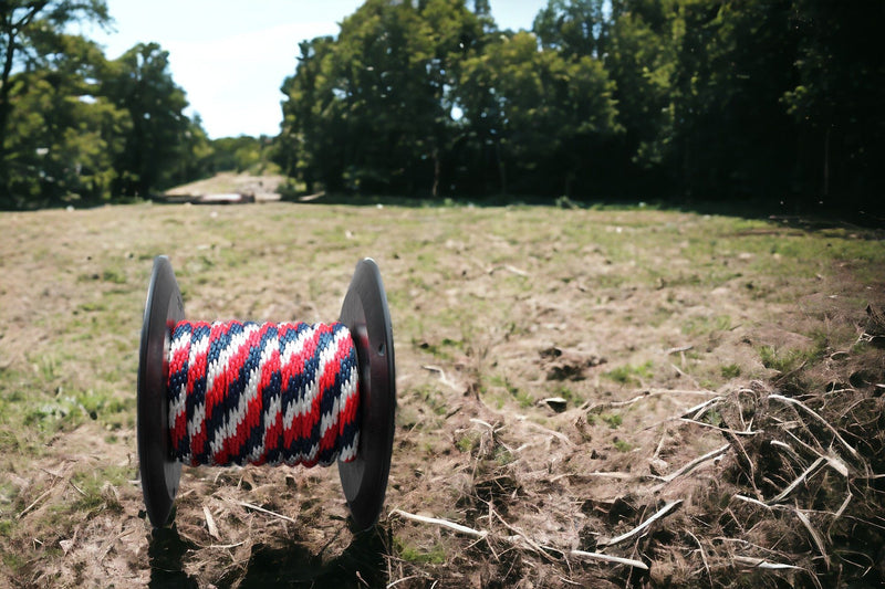Navy, Red & White Solid Braided Multifilament Polypropylene Rope in the field