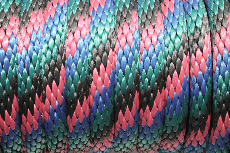 Close up the Burgundy, Navy, Black, Hunter Green Solid Braided Multifilament Polypropylene Rope