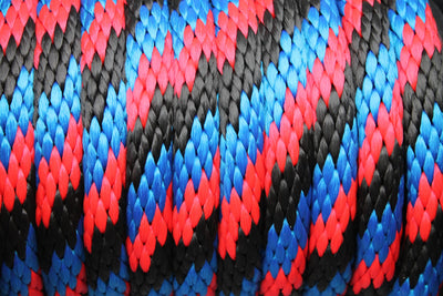 Close up of the Blue, Red, and Black Solid Braided Multifilament Polypropylene Rope