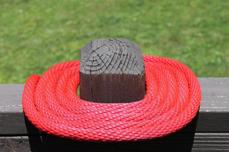 Red Solid Braided Multifilament Polypropylene Rope on a post