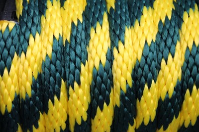 Close up of the Hunter Green and Yellow Solid Braided Multifilament Polypropylene Rope