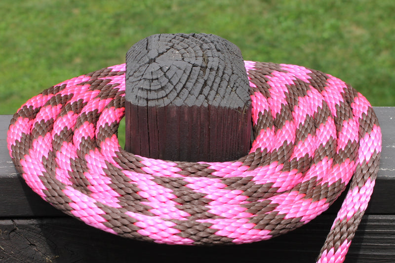 Hot Pink and Brown Solid Braided Multifilament Polypropylene Rope on  a post