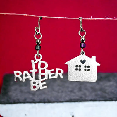 I'd Rather Be Home Stainless Steel Earrings available for you introverts at Harvest Array.