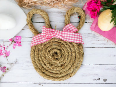 Pick the pink and white checkered grosgrain ribbon Jute Cord Bunny from Harvest Array