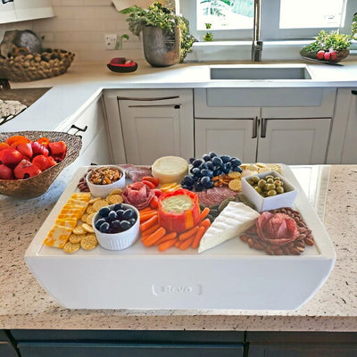 Keep meat, cheese, fruit, and veggies chilled on your charcuterie board with the Chill Boards, sold separately on Harvest Array.
