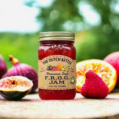 F.R.O.G. Jam from The Dutch Kettle Amish Homemade Style Jams. Fig, Red Raspberries, Orange, and Ginger. 