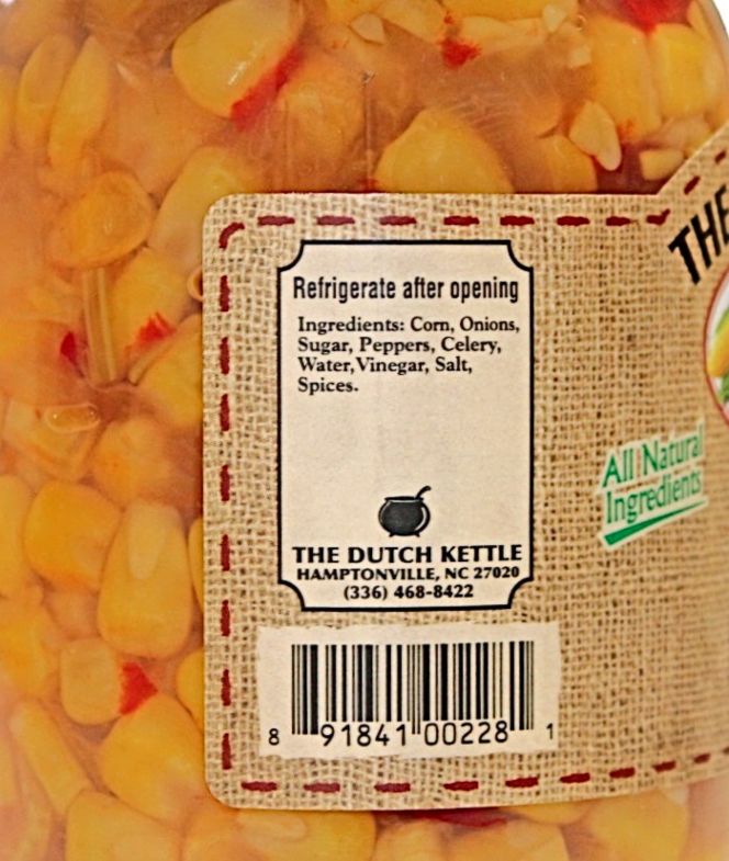 Dutch Kettle Home Style Corn Relish All Natural Ingredients.