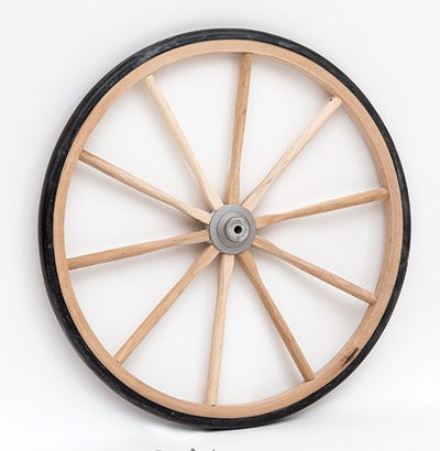 Light Duty Wooden Cart Wheels with Rubber Tires come in sizes 18", 20", 24", and 28"