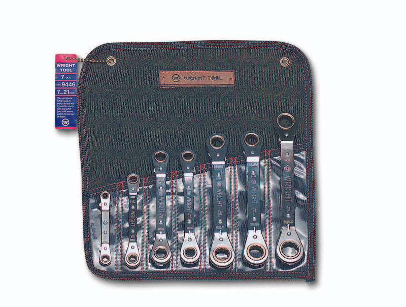 Reverse Ratcheting Box Wrench 7 Piece Set - 12 Point Offset Metric 7mm - 21mm