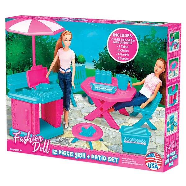12 Piece Fashion Doll Patio and Grill Play Set in the Box