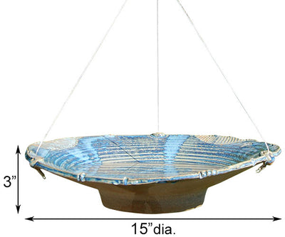 Dimensions of the french blue Hanging Ceramic Bird Baths