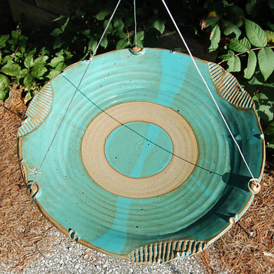 Top view of the teal Large Hanging Ceramic Bird Baths