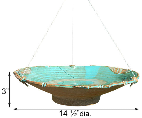 Dimensions of the teal Hanging Ceramic Bird Baths