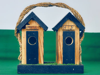 Blue His and Hers Mini Double Outhouse Birdhouse, built by the Amish in Lancaster , Pennsylvania from Harvest Array