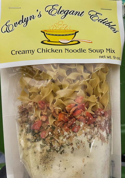 Evelyn's Elegant Edibles Creamy Chicken Noodle Soup Mix available on www.harvestarray.com