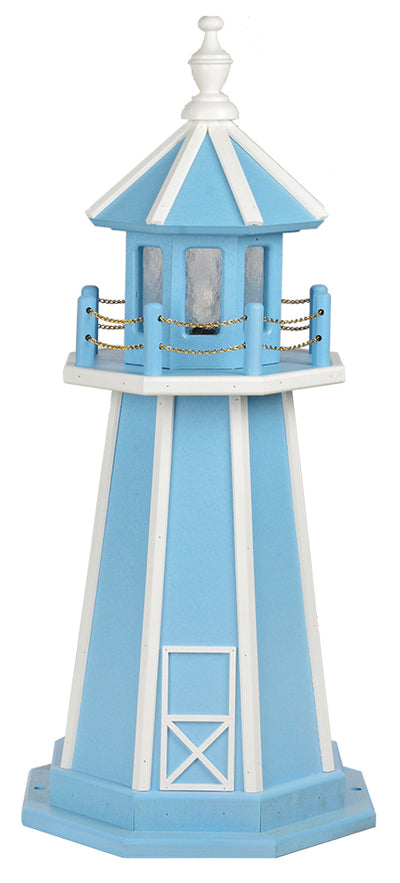 Powder Blue with White Trim Wooden Lighthouse with Base - 3 Feet