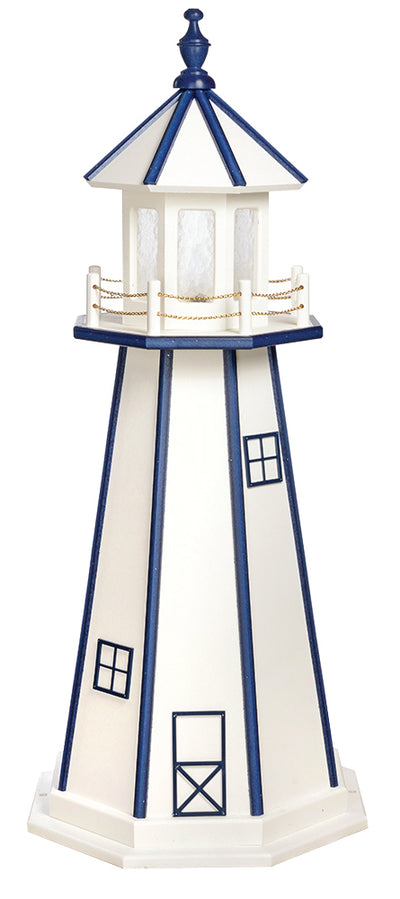 White with Patriotic Blue Trim Poly Lighthouse with Base -5 Feet for Harvest Array 