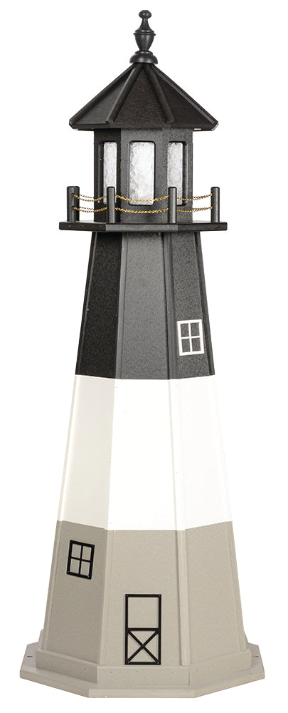 Black, White, and Gray Oak Island Replica Wooden Lighthouse with Base - 6 Feet on harvestarray.com