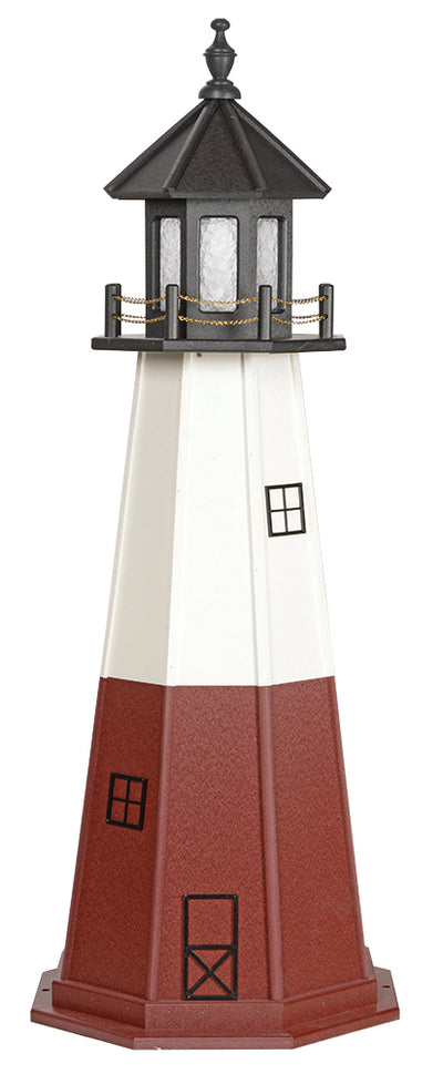 Black top, white mid-section, and red bottom Wooden Lighthouse with Base - 5 Feet 