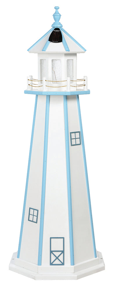 White with Powder Blue Trim Wooden Lighthouse - 5 Feet for Harvest Array 
