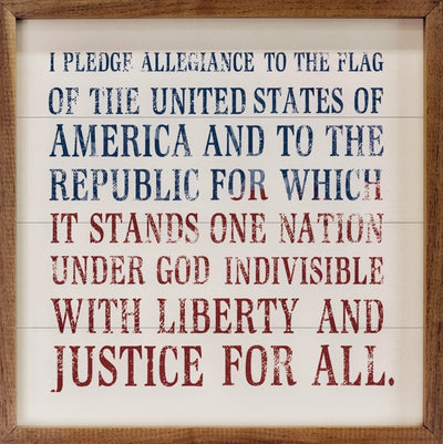 Shop patriotic wooden decorations like this 4x4 inch framed sign. Features the words to the Pledge of Allegiance in patriotic colors.