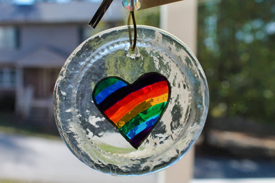 Rainbow heart glass suncatcher