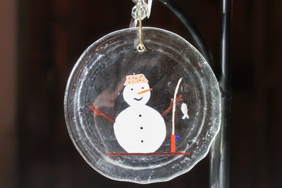 Ice fishing snowman glass ornament and suncatcher