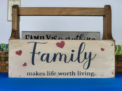 Family Makes Life Worth Living Wooden Crates  with the American Flag on the back from Harvest Array
