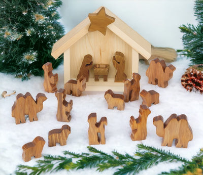 Harvest and Natural Amish Made Wooden Nativity Scene