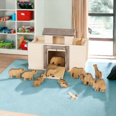 Wooden Noah's Ark Toy with Animals in a child's room