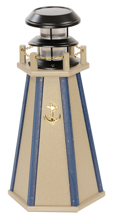 Light Clay with Blue Stripes 18 inch Accent Poly Solar Lighthouse at Harvest Array