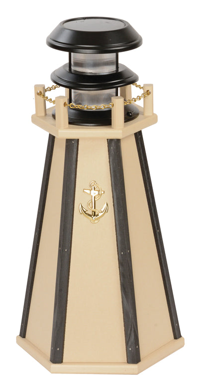 Light Ivory with Black Stripes 18 inch Accent Poly Solar Lighthouse at Harvest Array