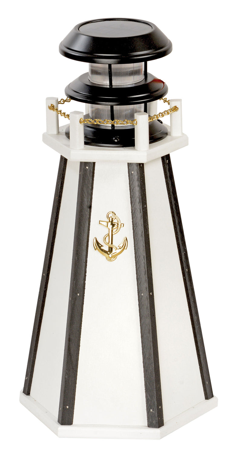 Amish Made White with Black Stripes 18 inch Poly Solar Lighthouse 