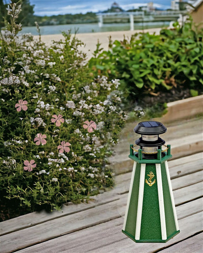 Accentuate your deck with a mini Poly Solar Lighthouse that stands just 18 inches tall. The lighthouse makes a great gift from Harvest Array.