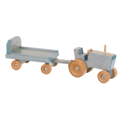 Baby Blue Toy Tractor Wagon with Hay Bales