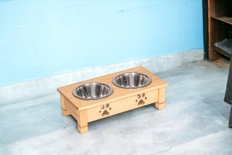 Two Quarts Low Wooden Table Dog Feeder