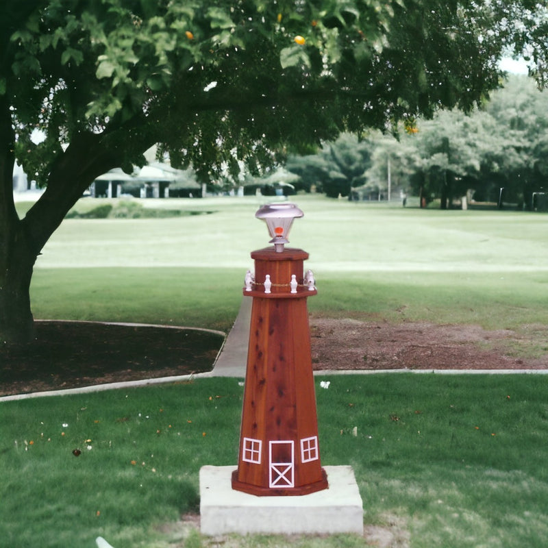 3 Feet tall Amish Made Cedar Wooden Lighthouse is Solar Powered