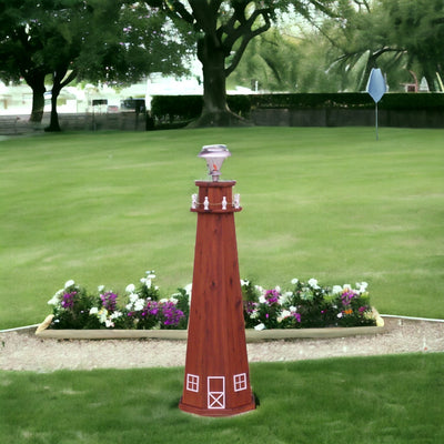 4 feet tall solar cedar wooden lighthouse will brighten up your outdoor décor.